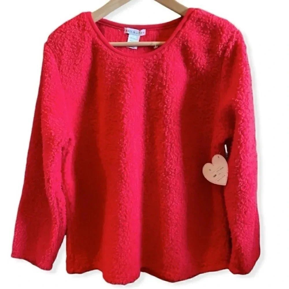 Em and Alfie Red Fluffy Women's Sweater (NWT) SZ L